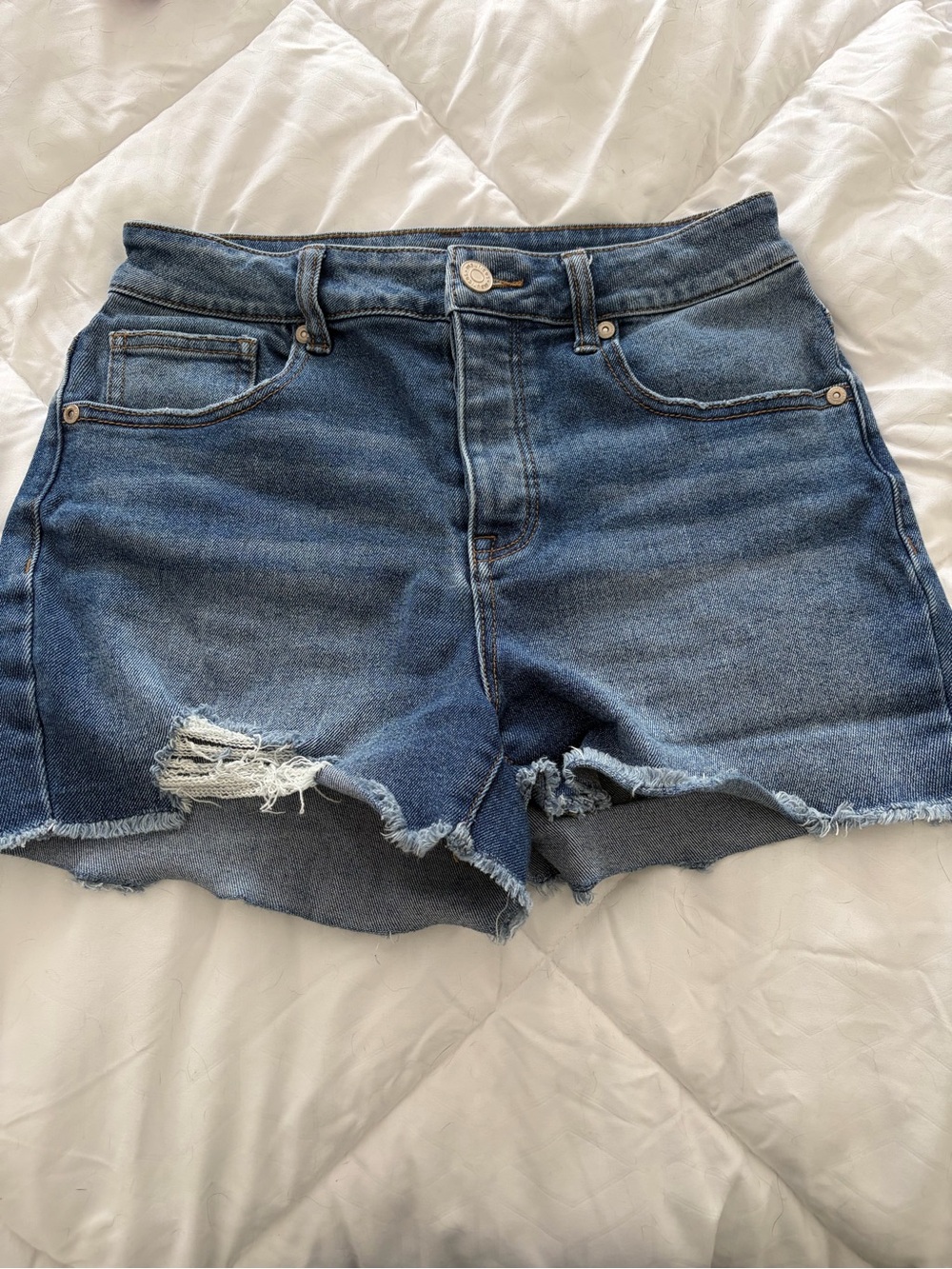 Maurices Distressed Dark Blue Denim Cutoff Shorts